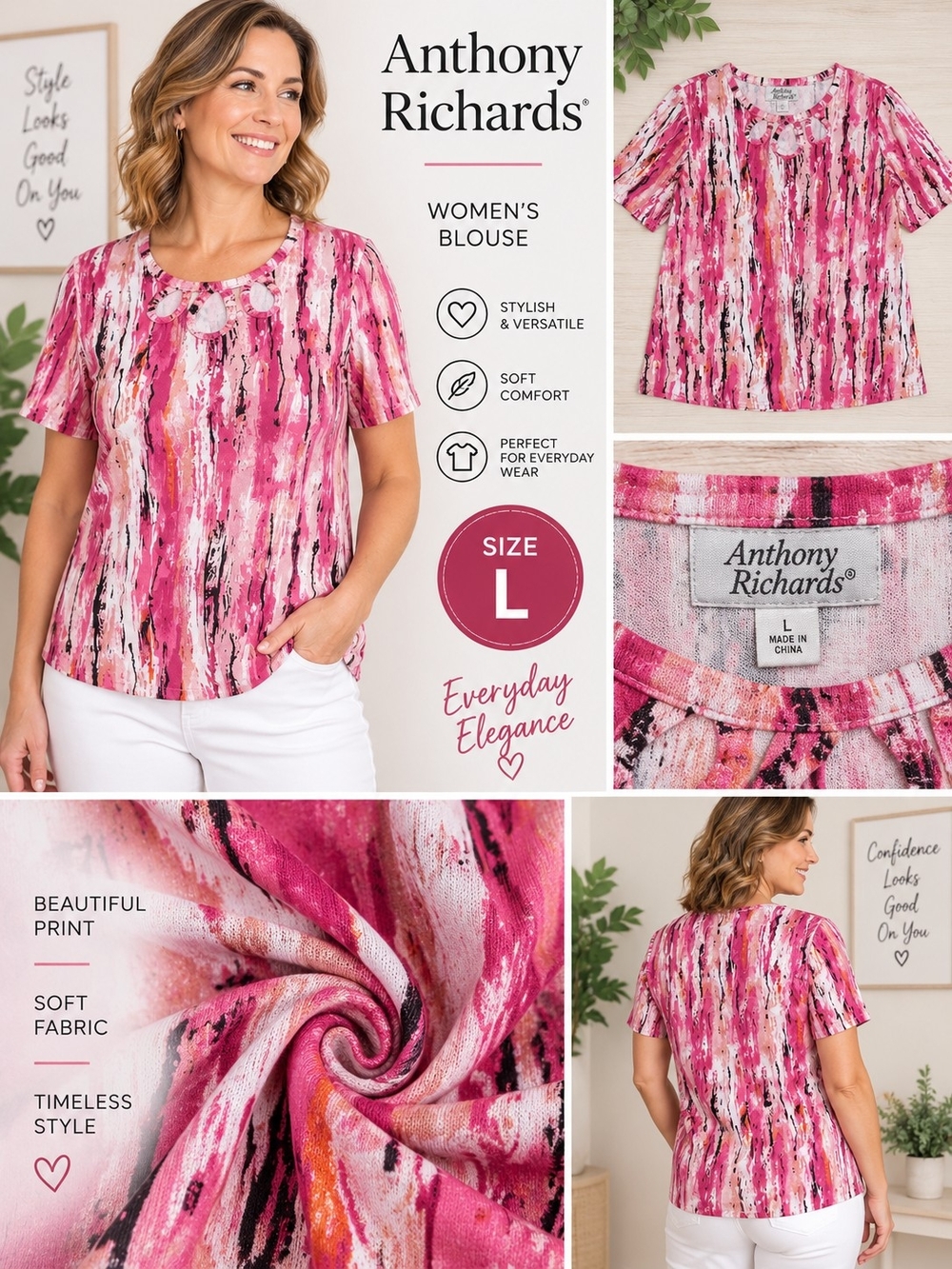 Anthony Richards women's large pink splatter blouse #33